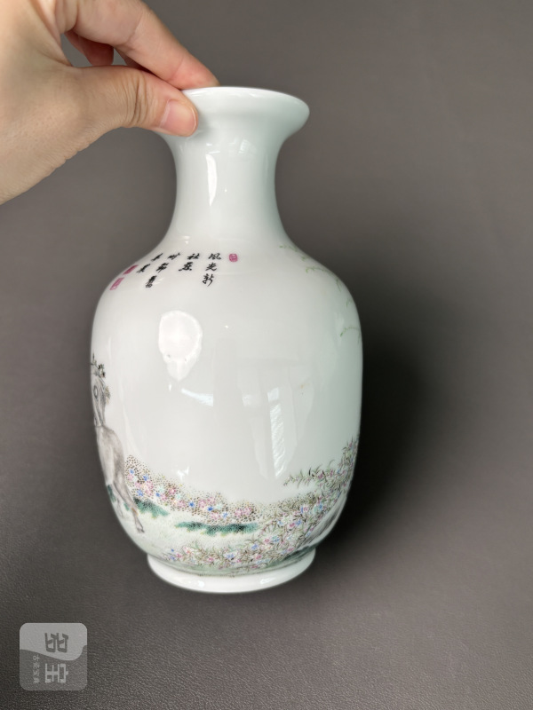 民国 珐琅彩牧牛图诗文瓶 - 图6